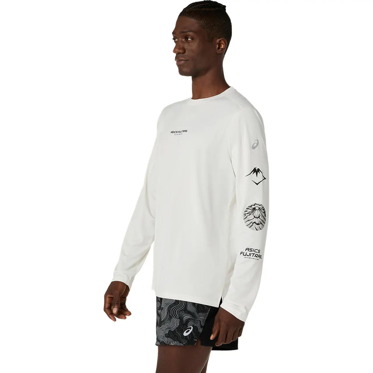 Asics Herrenlaufshirt Fujitrail Logo LS Top, Cream