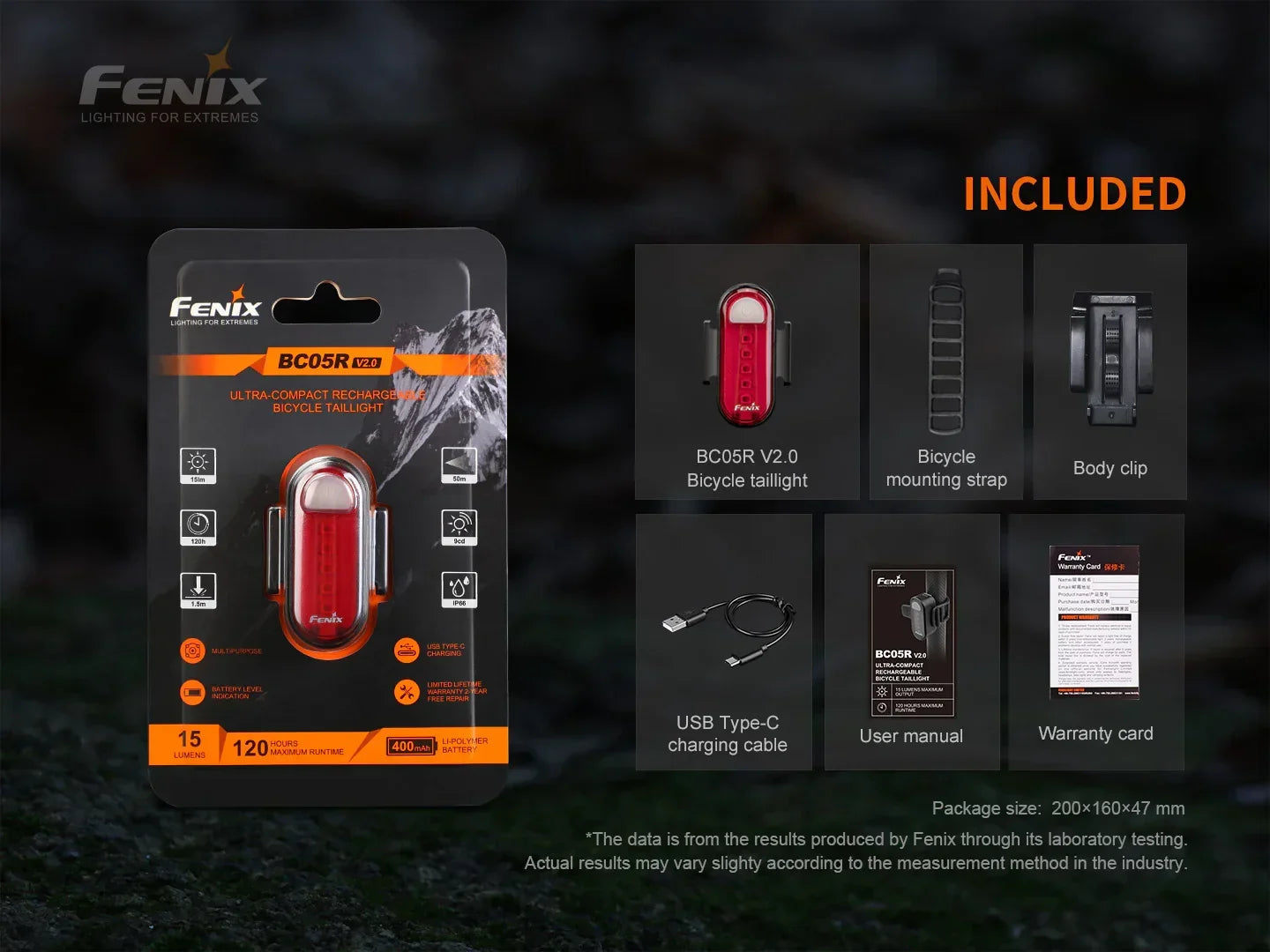 Fenix BC26R wiederaufladbares Fahrradlicht Set mit BC05R V2.0 Rücklicht, 1600 Lumen