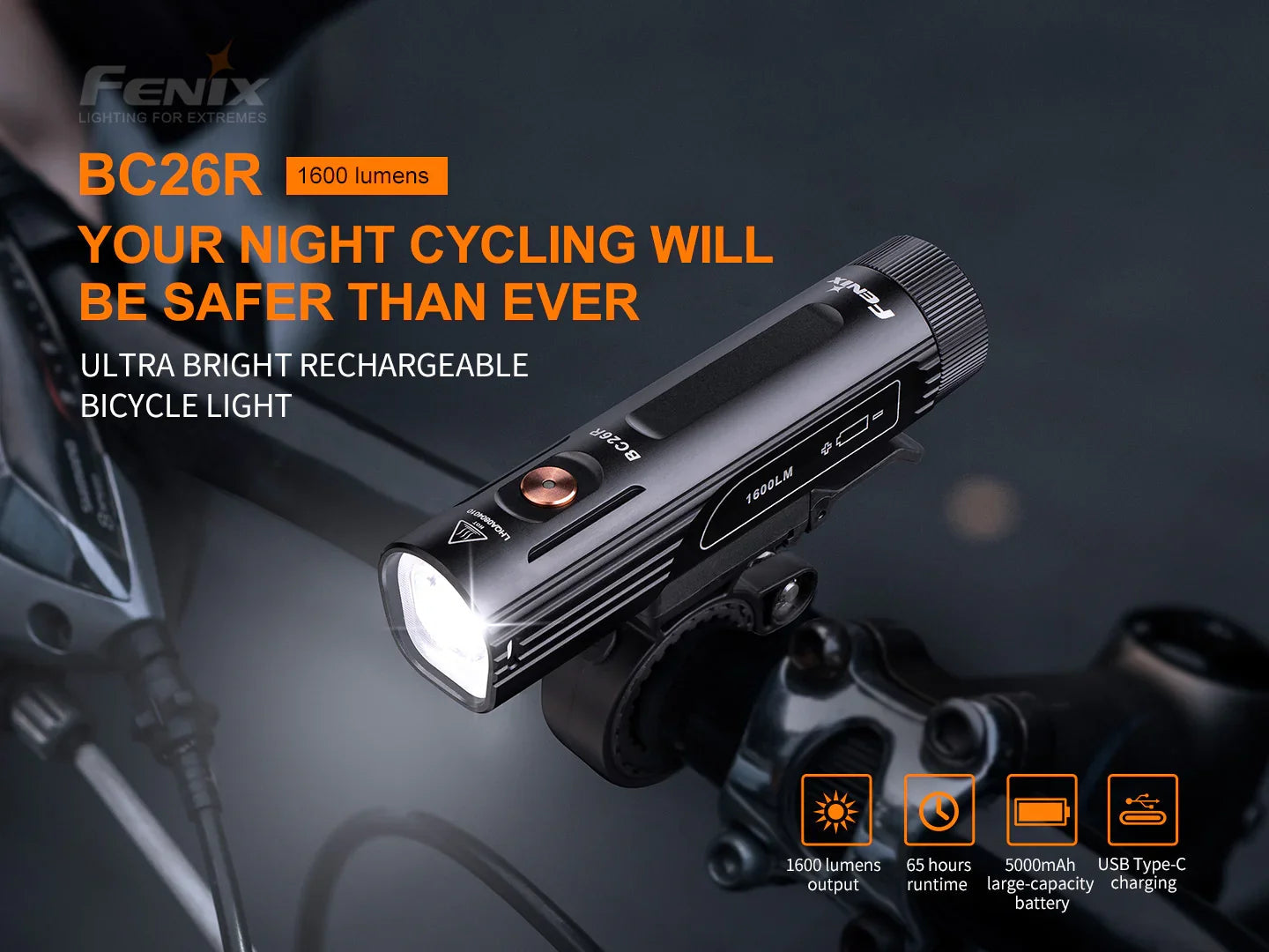 Fenix BC26R wiederaufladbares Fahrradlicht, 1600 Lumen