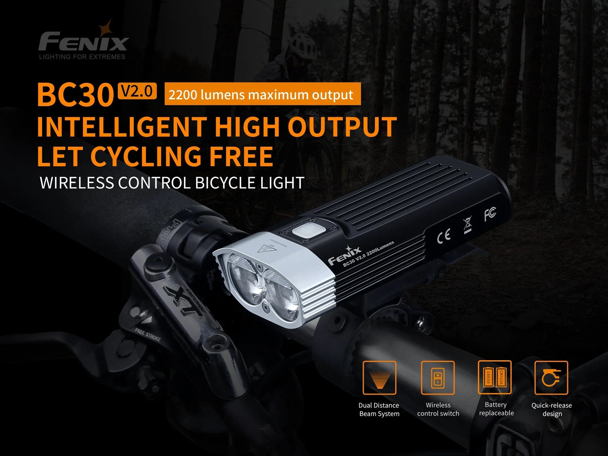 Fenix BC30 V2.0 starkes Profi Fahrradlicht, 2200 Lumen – Bild 