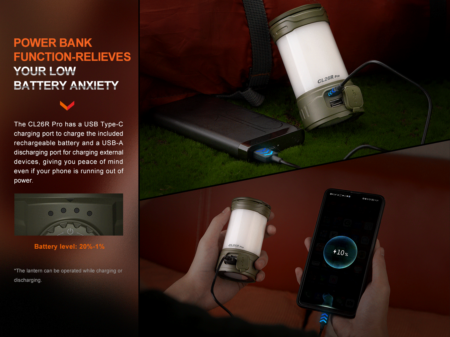 Fenix CL26R Pro multifunktionale, tragbare Campinglaterne, 650 Lumen