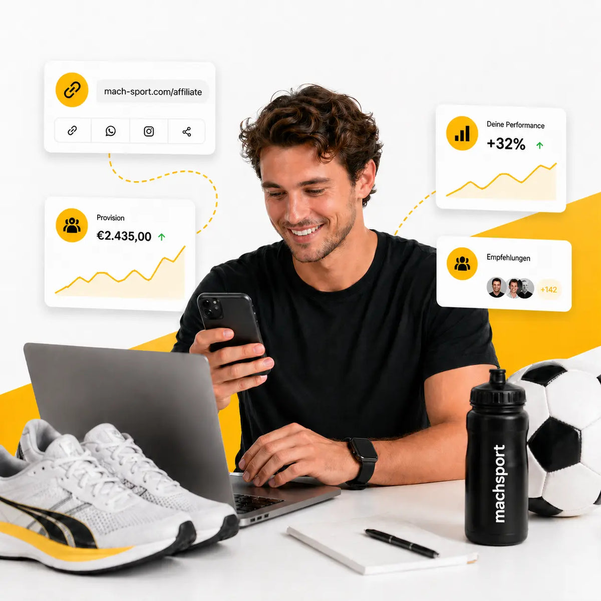 affiliate machsport partnerprogramm, mann mit Handy