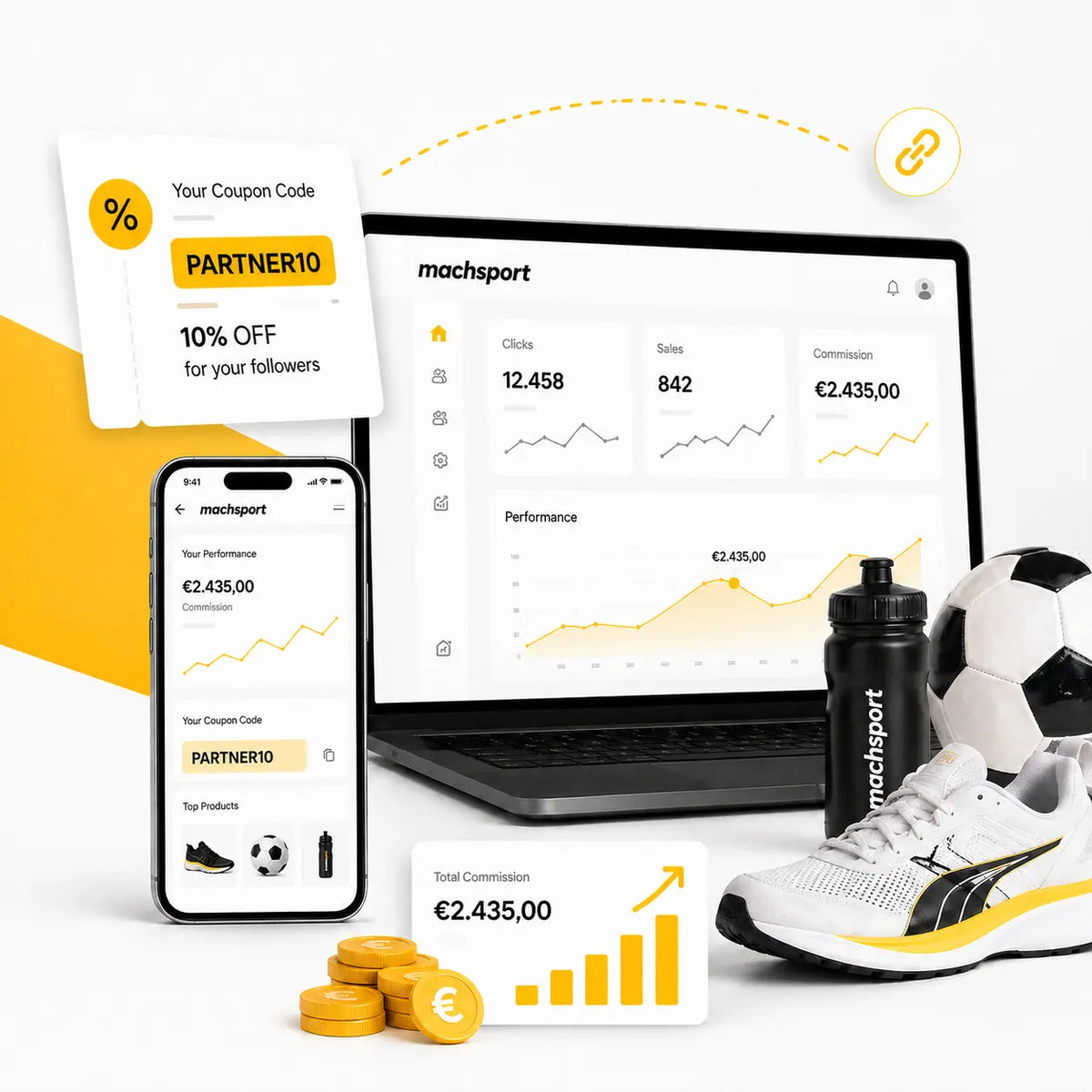 affiliate machsport partnerprogramm, Labtop und Handy