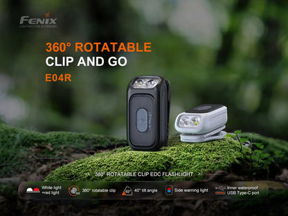 Fenix E04R Minilicht mit 360° drehbarem Clip, 400 Lumen