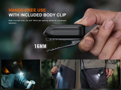 Fenix E04R Minilicht mit 360° drehbarem Clip, 400 Lumen