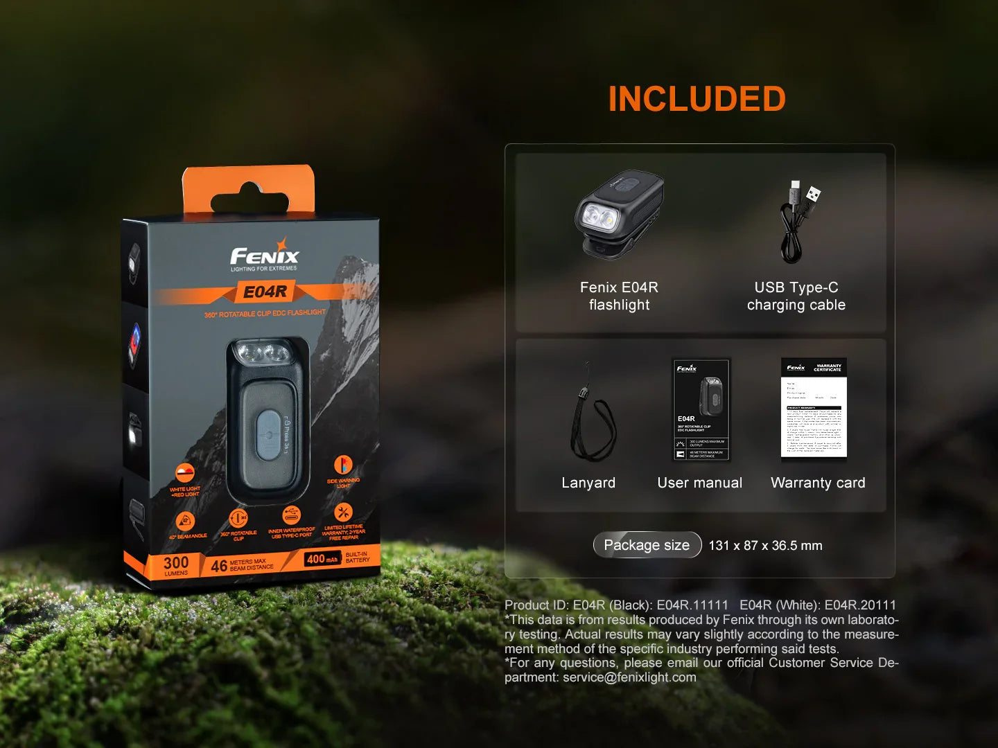 Fenix E04R Minilicht mit 360° drehbarem Clip, 400 Lumen – Bild 