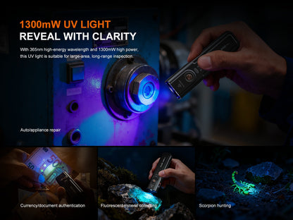 Fenix E06R Pro drei Lichtquellen, UV-Licht und Laserpointer, 1600 Lumen