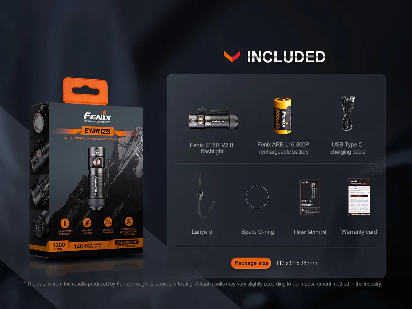 Fenix E18R V2.0 Ultrakompakte Hochleistungstaschenlampe, 1200 Lumen