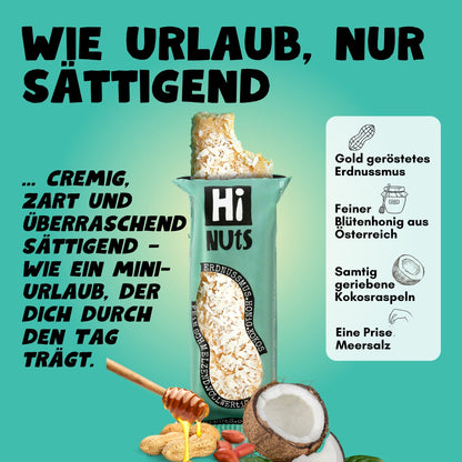HiNUtS Lieblingsbox Kokos (12 Stück), cremiger Energieriegel mit Kokos, Erdnussmus und Honig