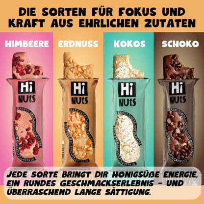 HiNUtS Lieblingsbox MIX (4x3 Riegel), Energieriegel mit Erdnuss, Himbeere, Kokos und Schoko