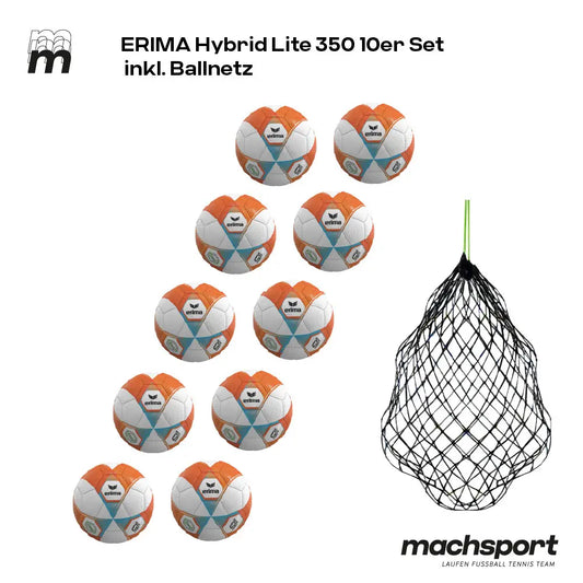Erima Hybrid Lite 350 10er-Set inkl. Ballnetz, Größe 5 – 5