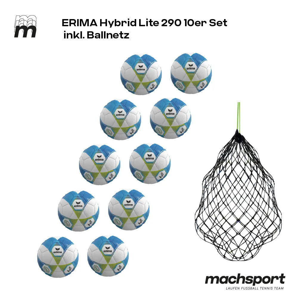 Erima Hybrid Lite 290 10er-Set inkl. Ballnetz, Größe 4 - machsport