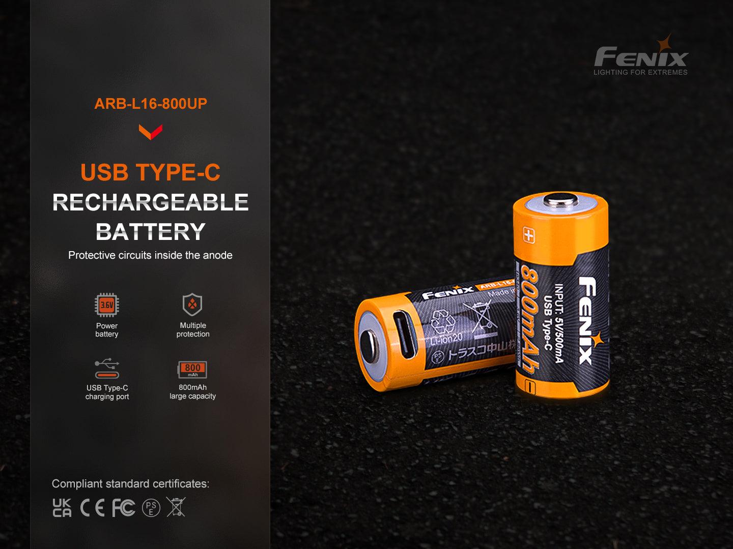 Fenix ARB-L16-800UP – Wiederaufladbarer USB-Akku (800 mAh) – Bild 