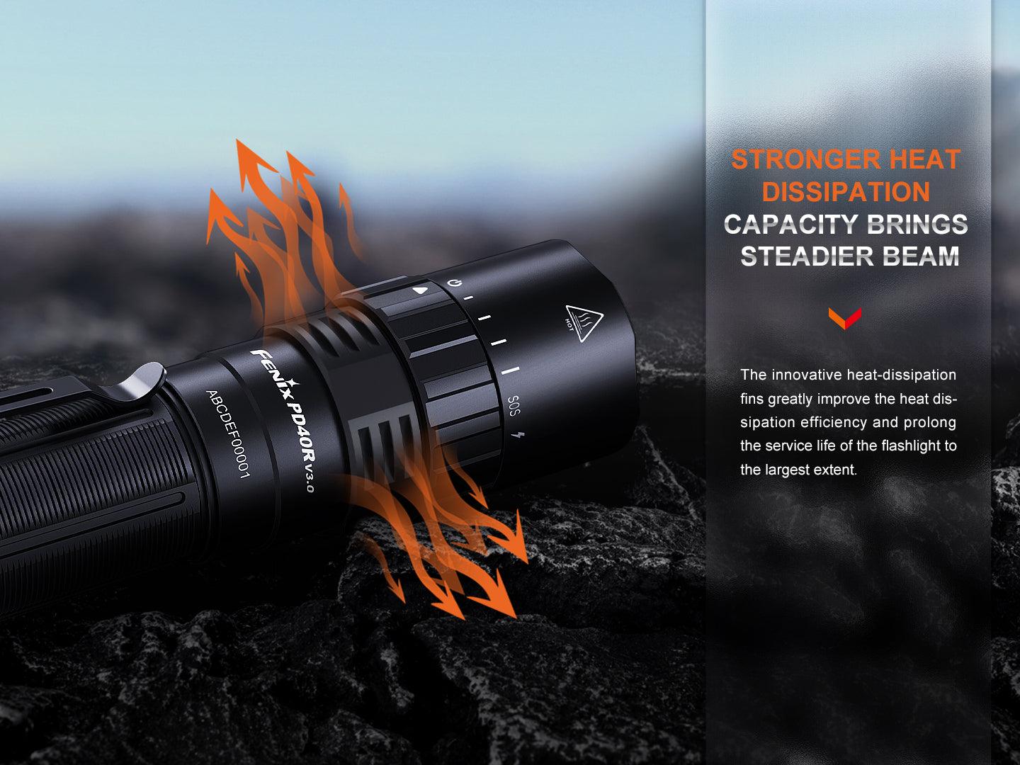 Fenix PD40R V3.0 Superhelle Taschenlampe mit mechanischem Drehschalter, 3000 Lumen