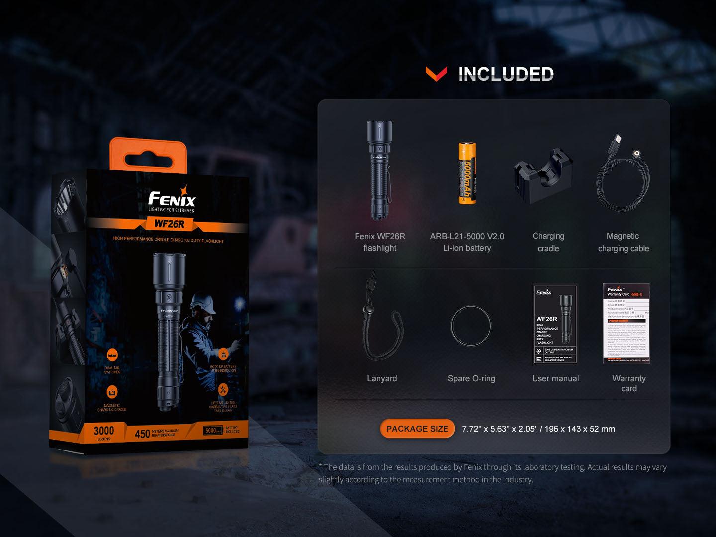 Fenix WF26R High-Performance Taschenlampe mit Ladehalterung, 3000 Lumen
