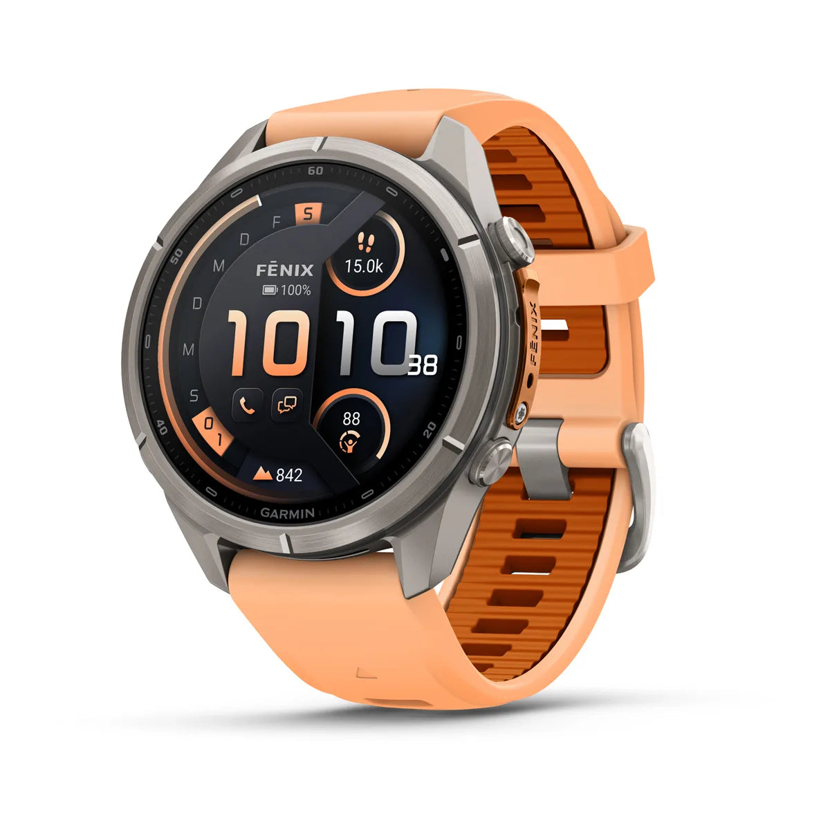 Garmin Fēnix® 9 Pro – inReach®, 43mm Titan mit Silikon-Armband Shell Pink/Autumn Orange - machsport