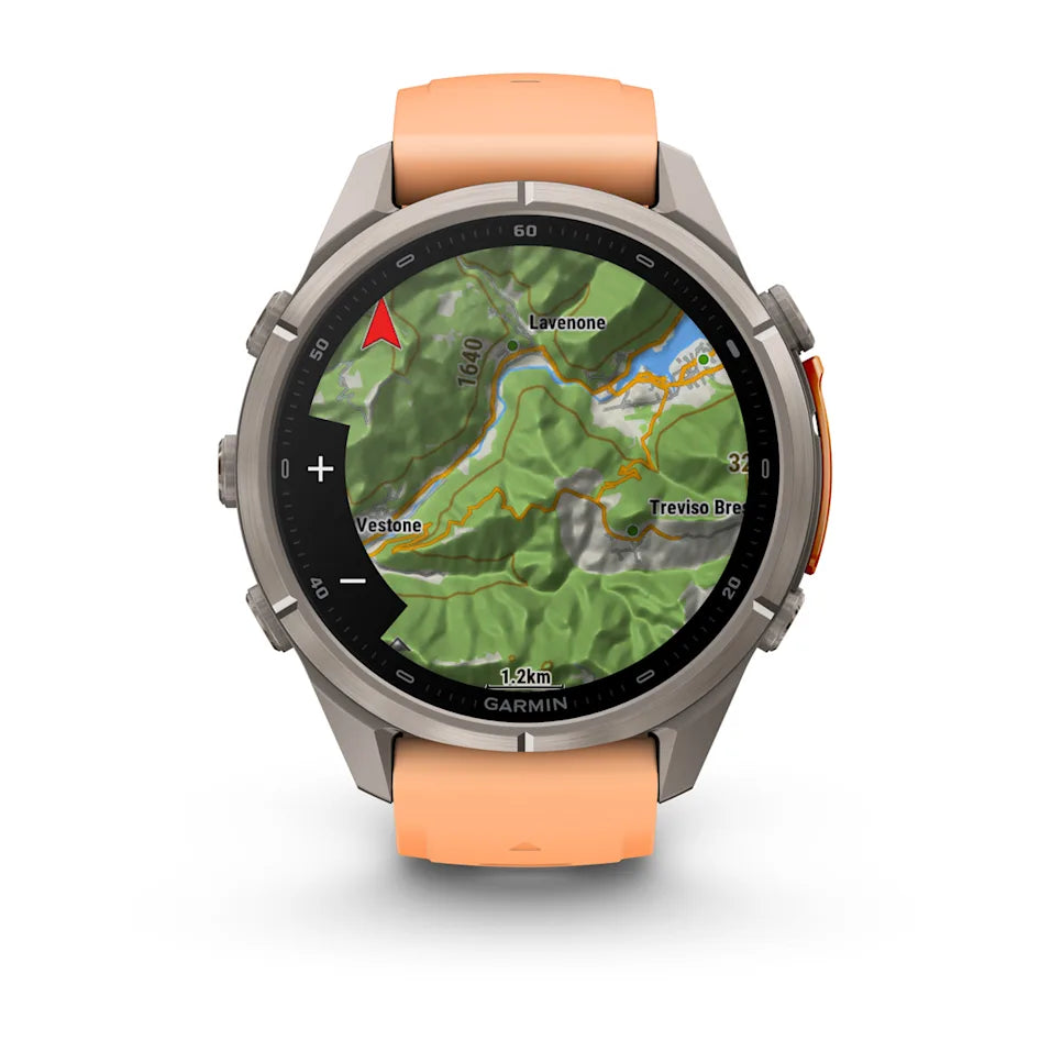 Garmin Fēnix® 9 Pro – inReach®, 43mm Titan mit Silikon-Armband Shell Pink/Autumn Orange – Bild 