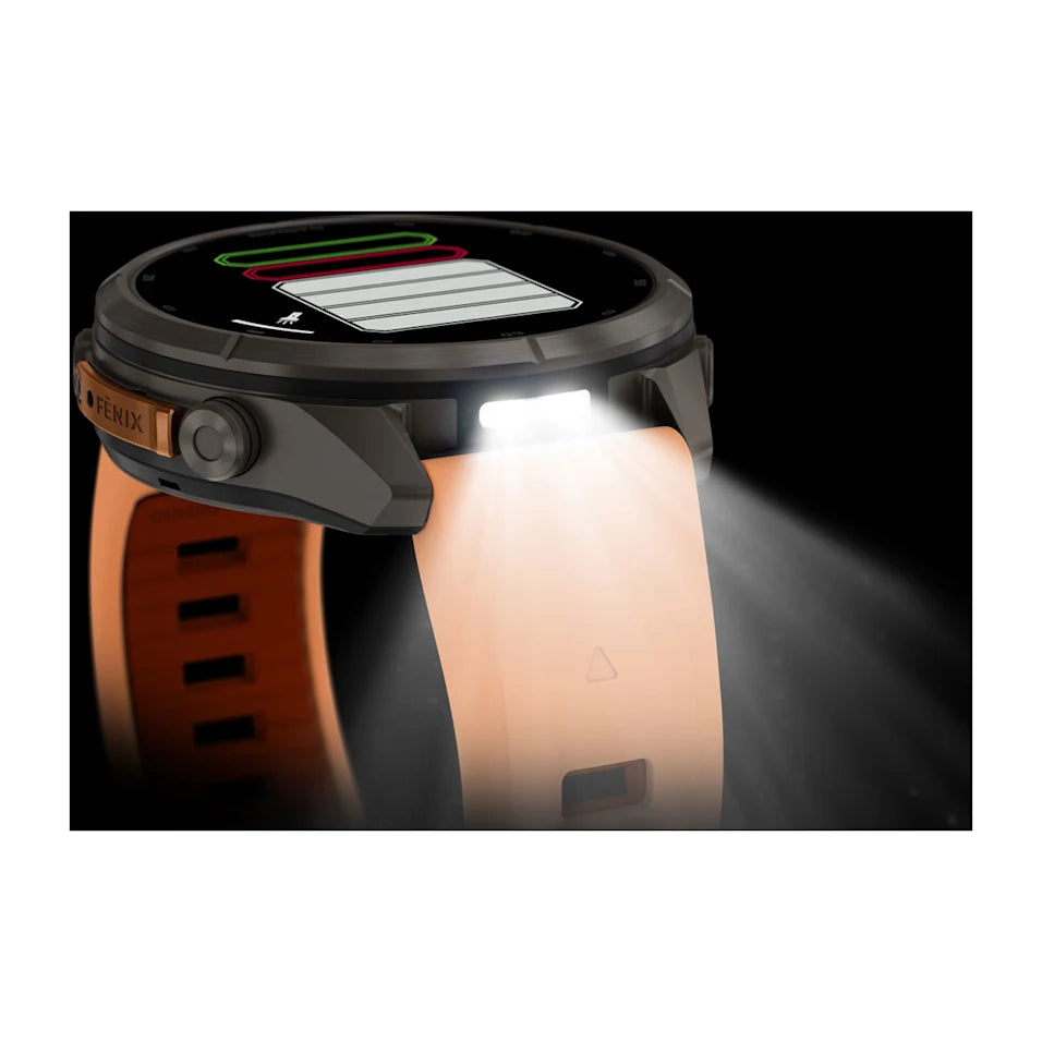 Garmin Fēnix® 9 Pro – inReach®, 43mm Titan mit Silikon-Armband Shell Pink/Autumn Orange – Bild 