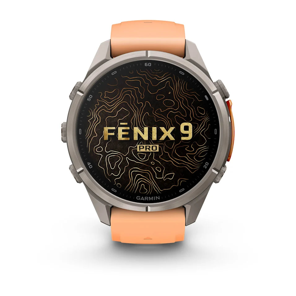 Garmin Fēnix® 9 Pro – inReach®, 43mm Titan mit Silikon-Armband Shell Pink/Autumn Orange – Bild 