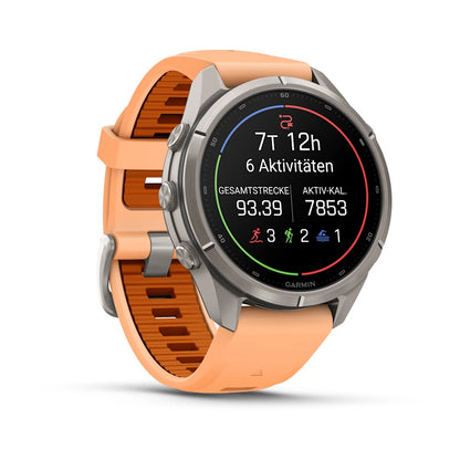 Garmin Fēnix® 9 Pro – inReach®, 43mm Titan mit Silikon-Armband Shell Pink/Autumn Orange