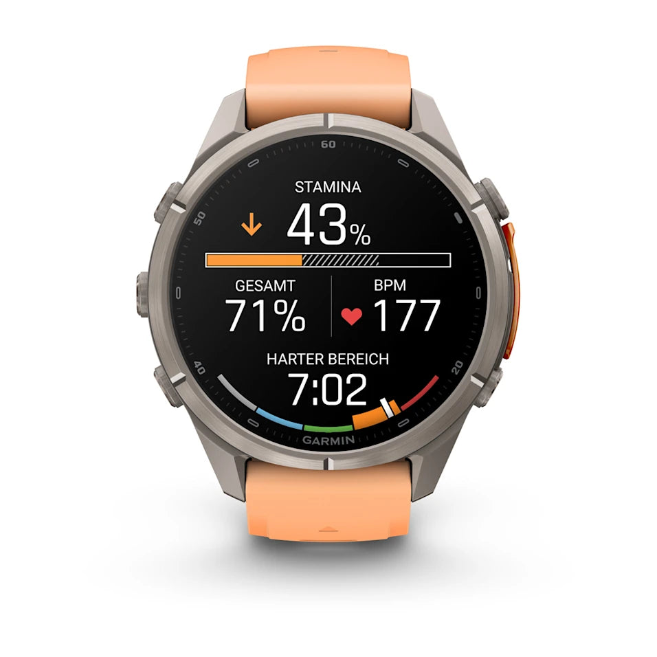 Garmin Fēnix® 9 Pro – inReach®, 43mm Titan mit Silikon-Armband Shell Pink/Autumn Orange – Bild 