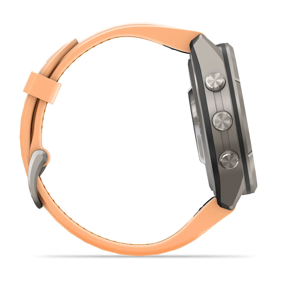 Garmin Fēnix® 9 Pro – inReach®, 43mm Titan mit Silikon-Armband Shell Pink/Autumn Orange – Bild 