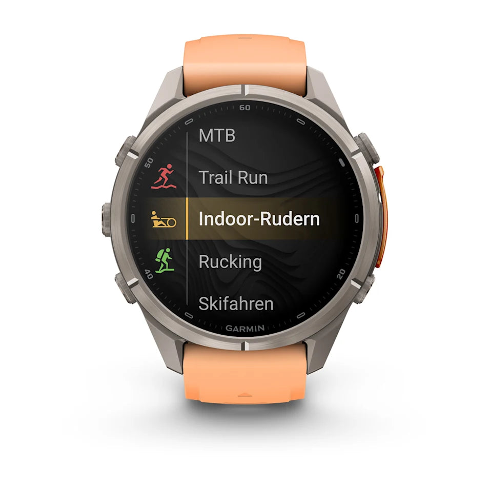 Garmin Fēnix® 9 Pro – inReach®, 43mm Titan mit Silikon-Armband Shell Pink/Autumn Orange – Bild 