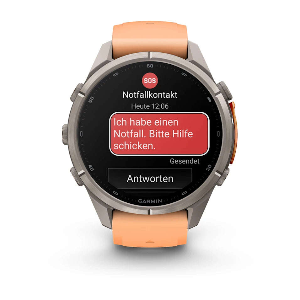 Garmin Fēnix® 9 Pro – inReach®, 43mm Titan mit Silikon-Armband Shell Pink/Autumn Orange – Bild 