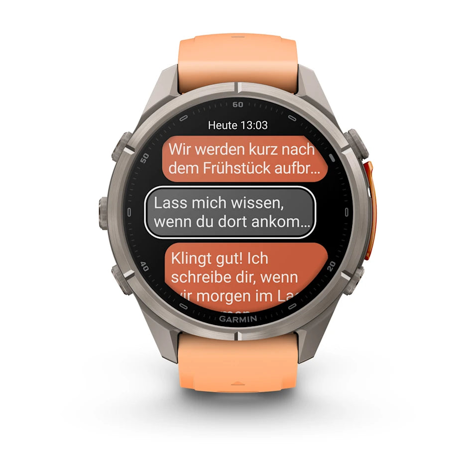 Garmin Fēnix® 9 Pro – inReach®, 43mm Titan mit Silikon-Armband Shell Pink/Autumn Orange – Bild 