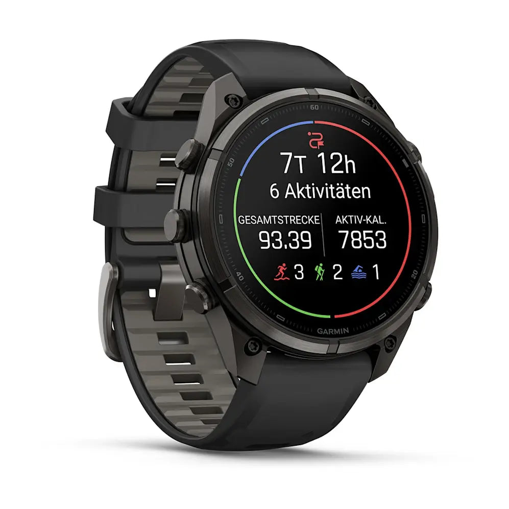 Garmin Fēnix® 9 Pro – inReach®, 47mm Carbongrau DLC Titan mit Silikon-Armband Schwarz/Kieselgrau – Bild 