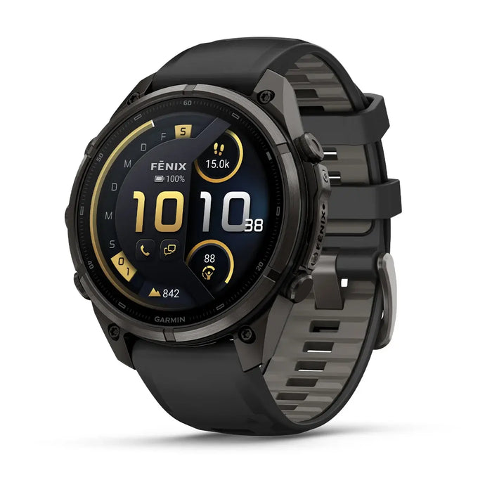 Garmin Fēnix® 9 Pro – inReach®, 47mm Carbongrau DLC Titan mit Silikon-Armband Schwarz/Kieselgrau