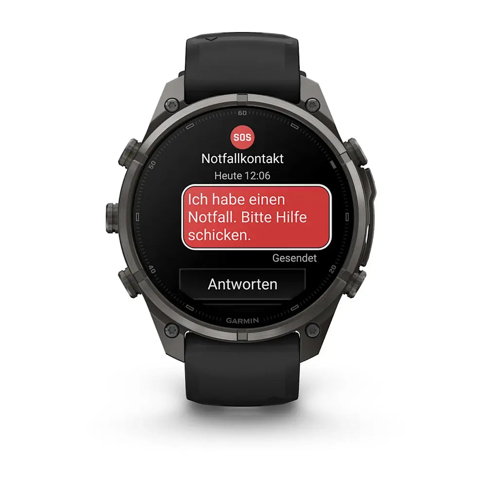 Garmin Fēnix® 9 Pro – inReach®, 47mm Carbongrau DLC Titan mit Silikon-Armband Schwarz/Kieselgrau