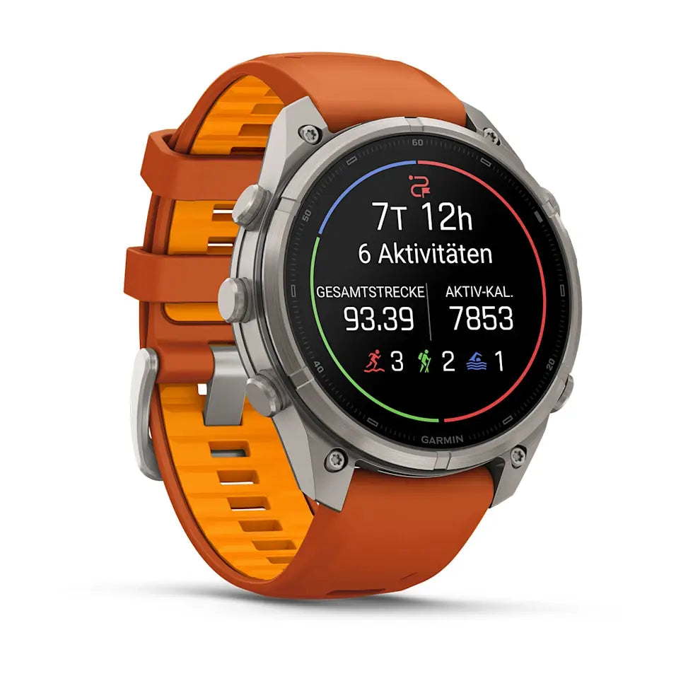 Garmin Fēnix® 9 Pro – inReach®, 47mm Titan mit Silikon-Armband Autumn Orange/Spark Orange – Bild 