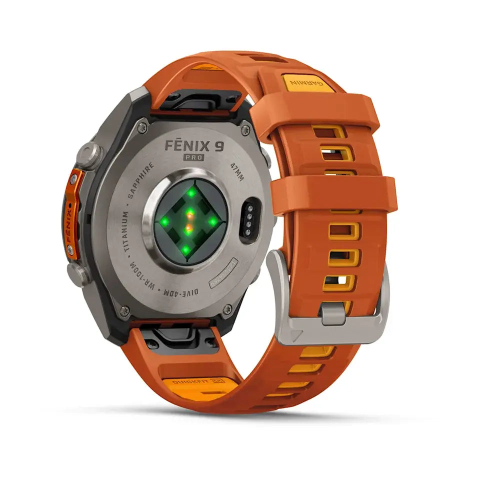 Garmin Fēnix® 9 Pro – inReach®, 47mm Titan mit Silikon-Armband Autumn Orange/Spark Orange – Bild 