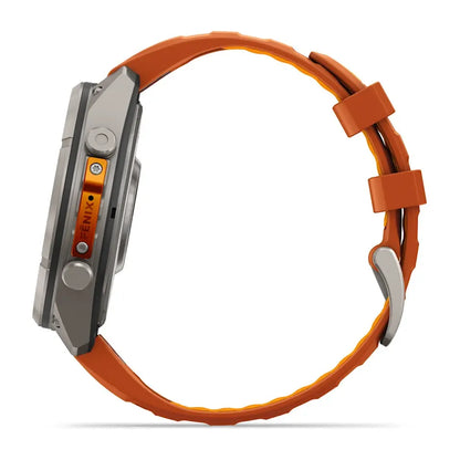 Garmin Fēnix® 9 Pro – inReach®, 47mm Titan mit Silikon-Armband Autumn Orange/Spark Orange