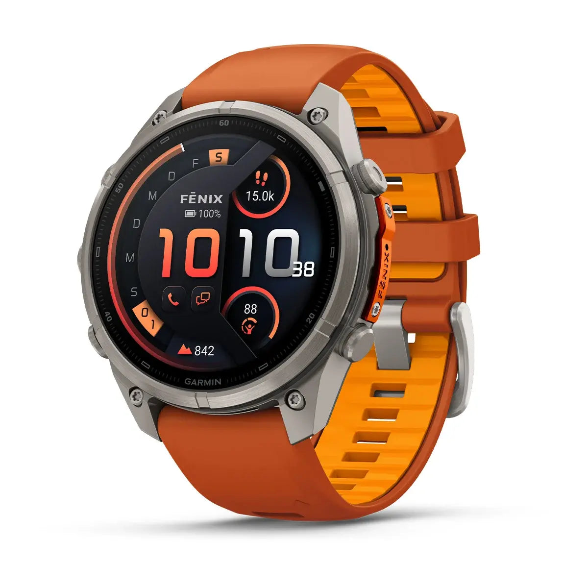 Garmin Fēnix® 9 Pro – inReach®, 47mm Titan mit Silikon-Armband Autumn Orange/Spark Orange