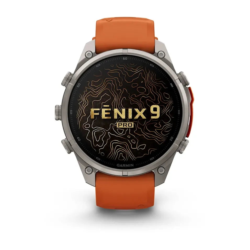 Garmin Fēnix® 9 Pro – inReach®, 47mm Titan mit Silikon-Armband Autumn Orange/Spark Orange