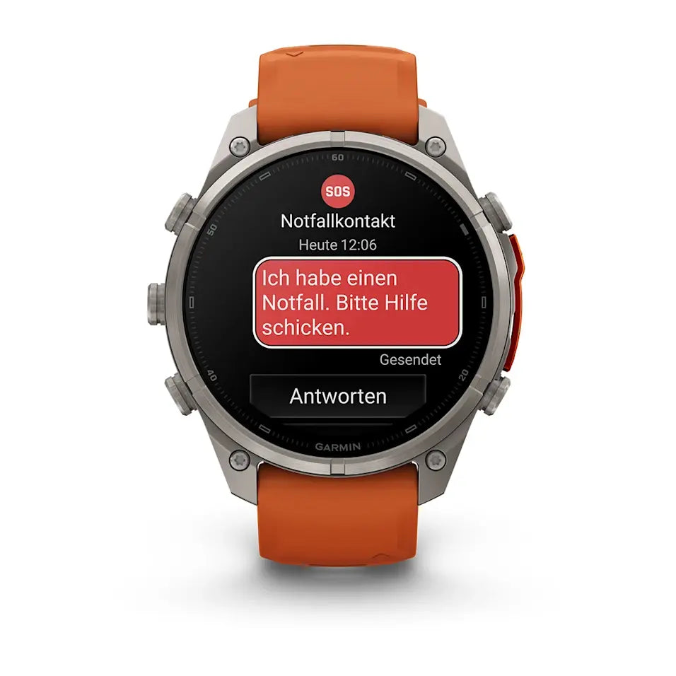 Garmin Fēnix® 9 Pro – inReach®, 47mm Titan mit Silikon-Armband Autumn Orange/Spark Orange – Bild 