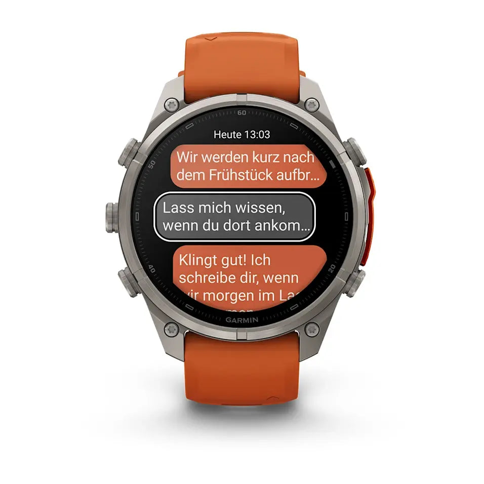 Garmin Fēnix® 9 Pro – inReach®, 47mm Titan mit Silikon-Armband Autumn Orange/Spark Orange