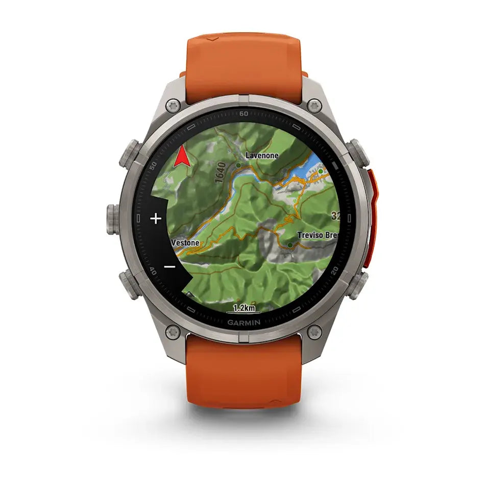 Garmin Fēnix® 9 Pro – inReach®, 47mm Titan mit Silikon-Armband Autumn Orange/Spark Orange – Bild 