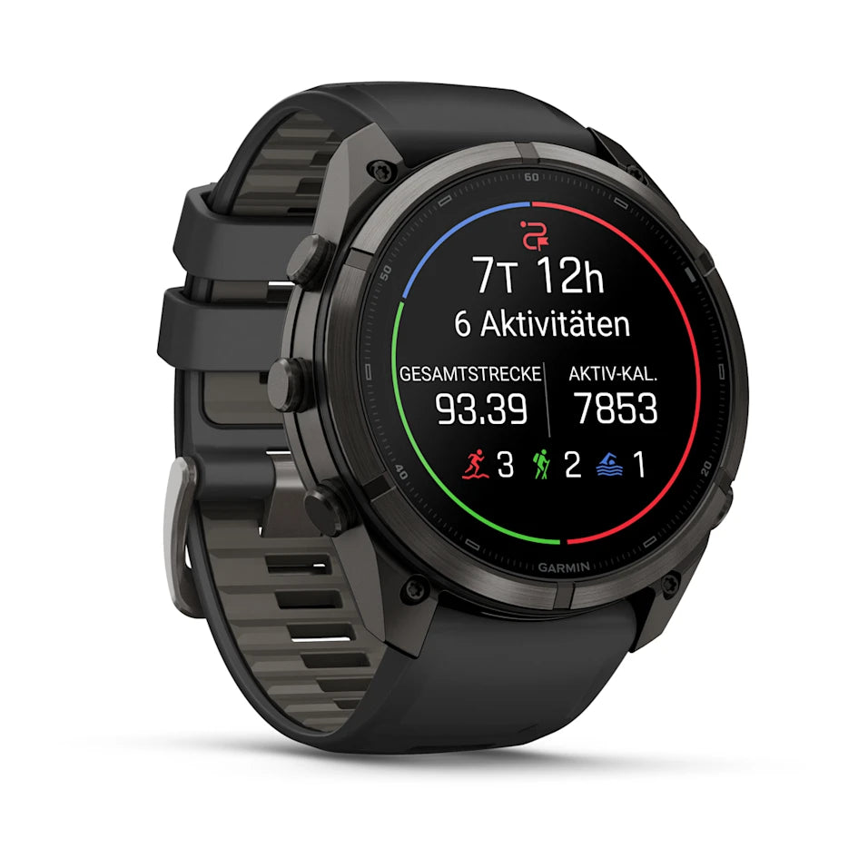 Garmin Fēnix® 9 Pro – inReach®, 51mm Carbongrau DLC Titan mit Silikon-Armband Schwarz/Kieselgrau – Bild 
