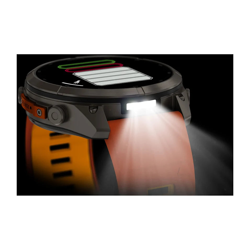 Garmin Fēnix® 9 Pro – inReach®, 51mm Titan mit Silikon-Armband Autumn Orange/Spark Orange – Bild 