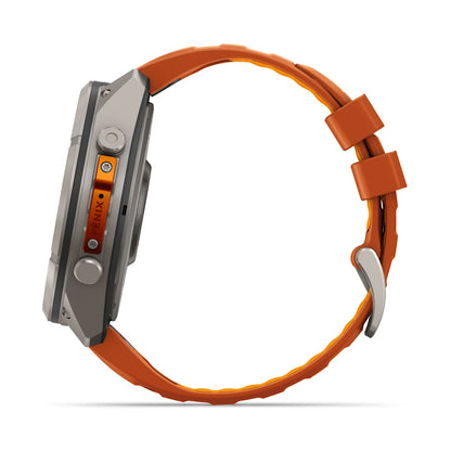 Garmin Fēnix® 9 Pro – inReach®, 51mm Titan mit Silikon-Armband Autumn Orange/Spark Orange