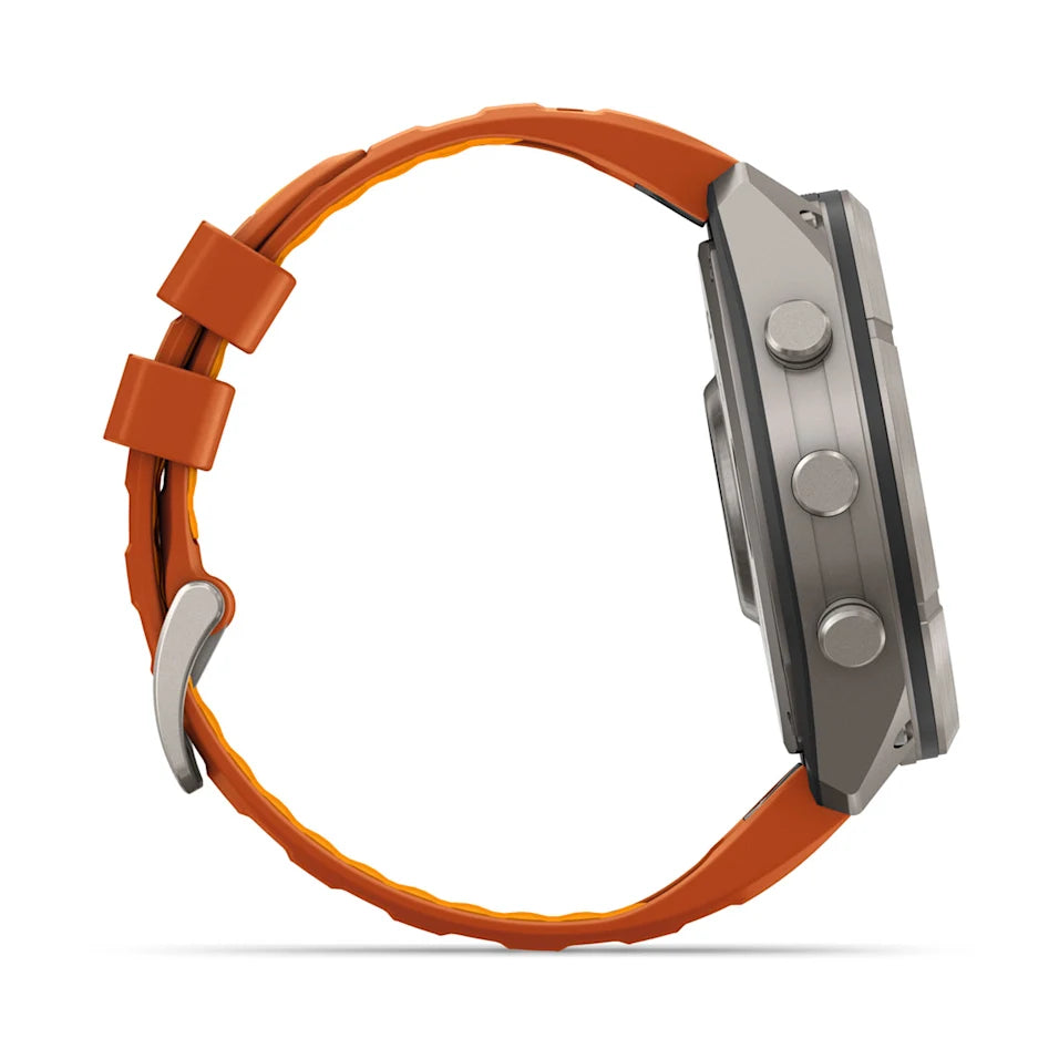 Garmin Fēnix® 9 Pro – inReach®, 51mm Titan mit Silikon-Armband Autumn Orange/Spark Orange