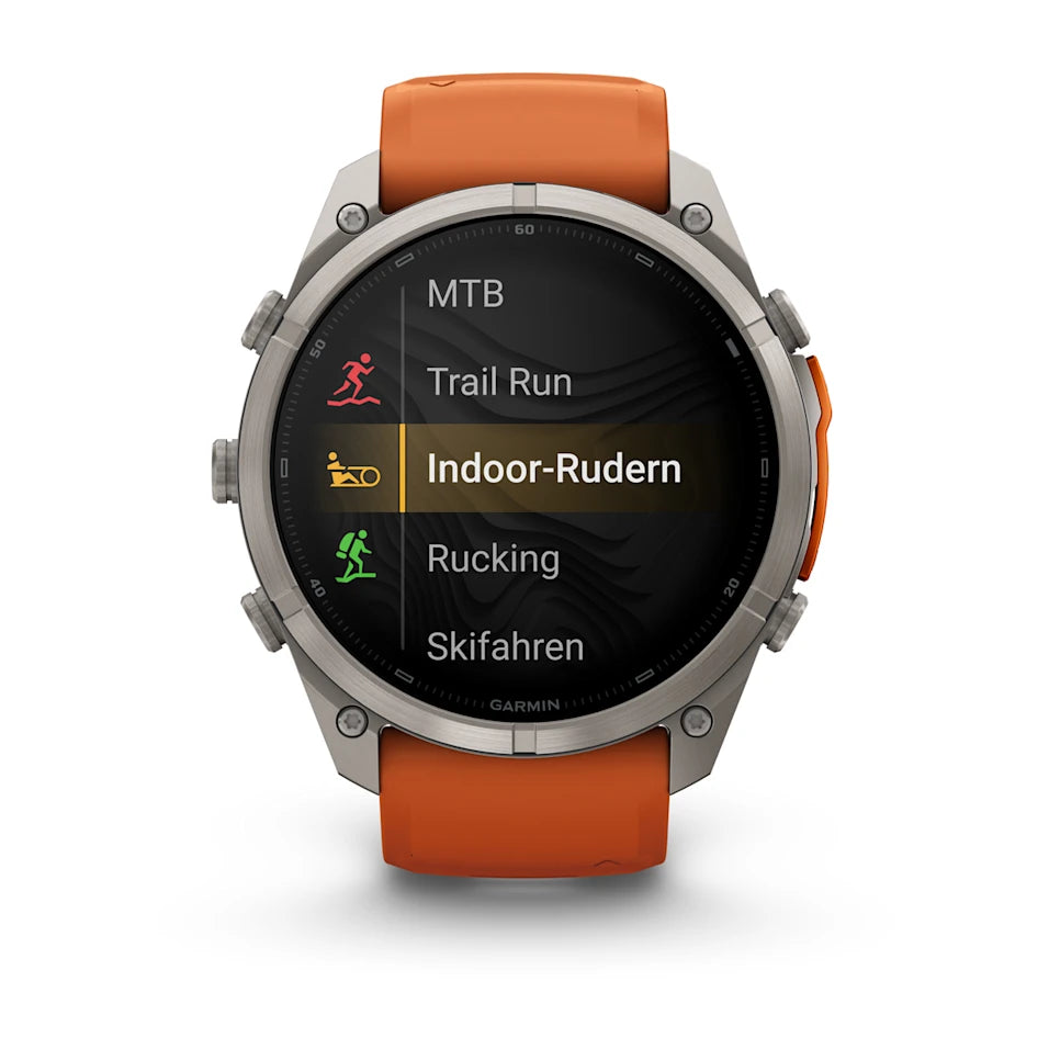 Garmin Fēnix® 9 Pro – inReach®, 51mm Titan mit Silikon-Armband Autumn Orange/Spark Orange – Bild 