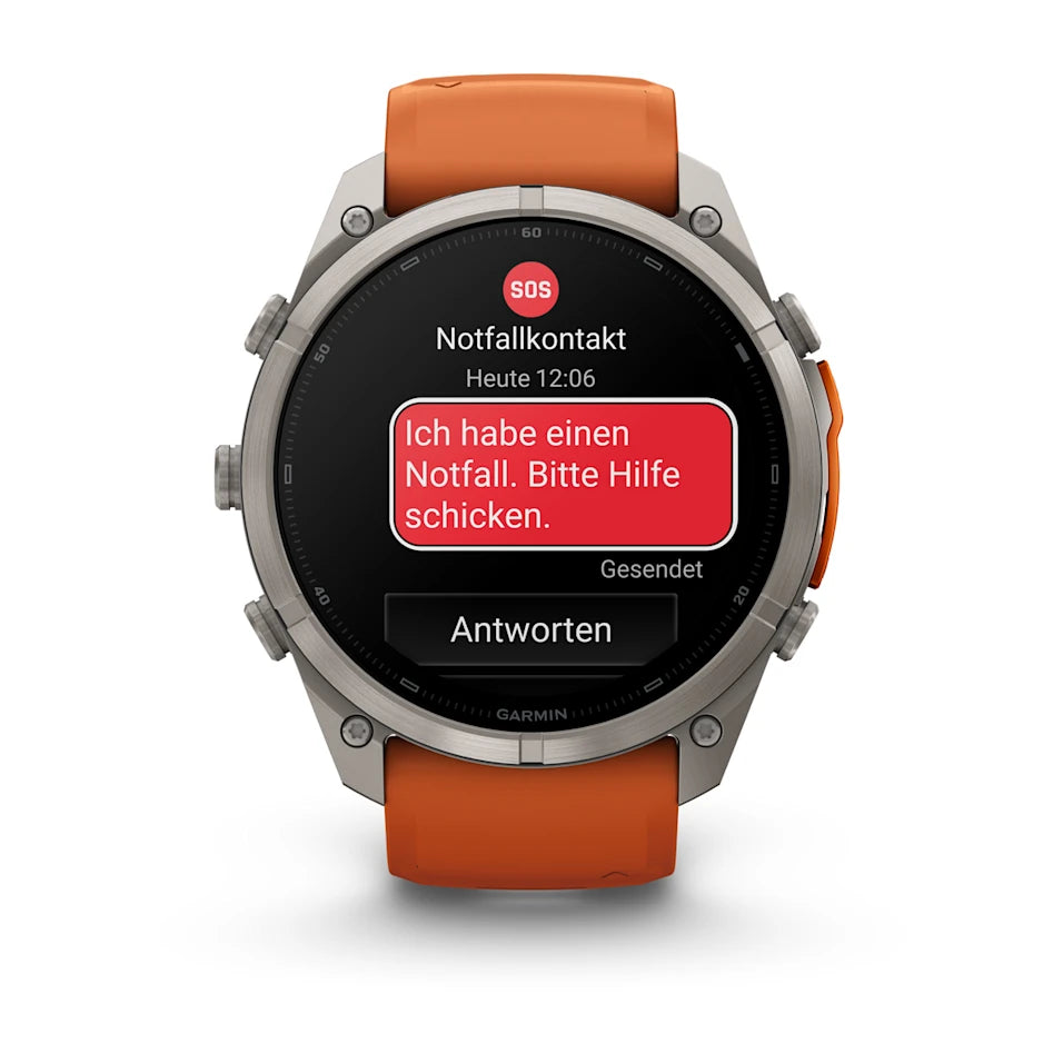 Garmin Fēnix® 9 Pro – inReach®, 51mm Titan mit Silikon-Armband Autumn Orange/Spark Orange