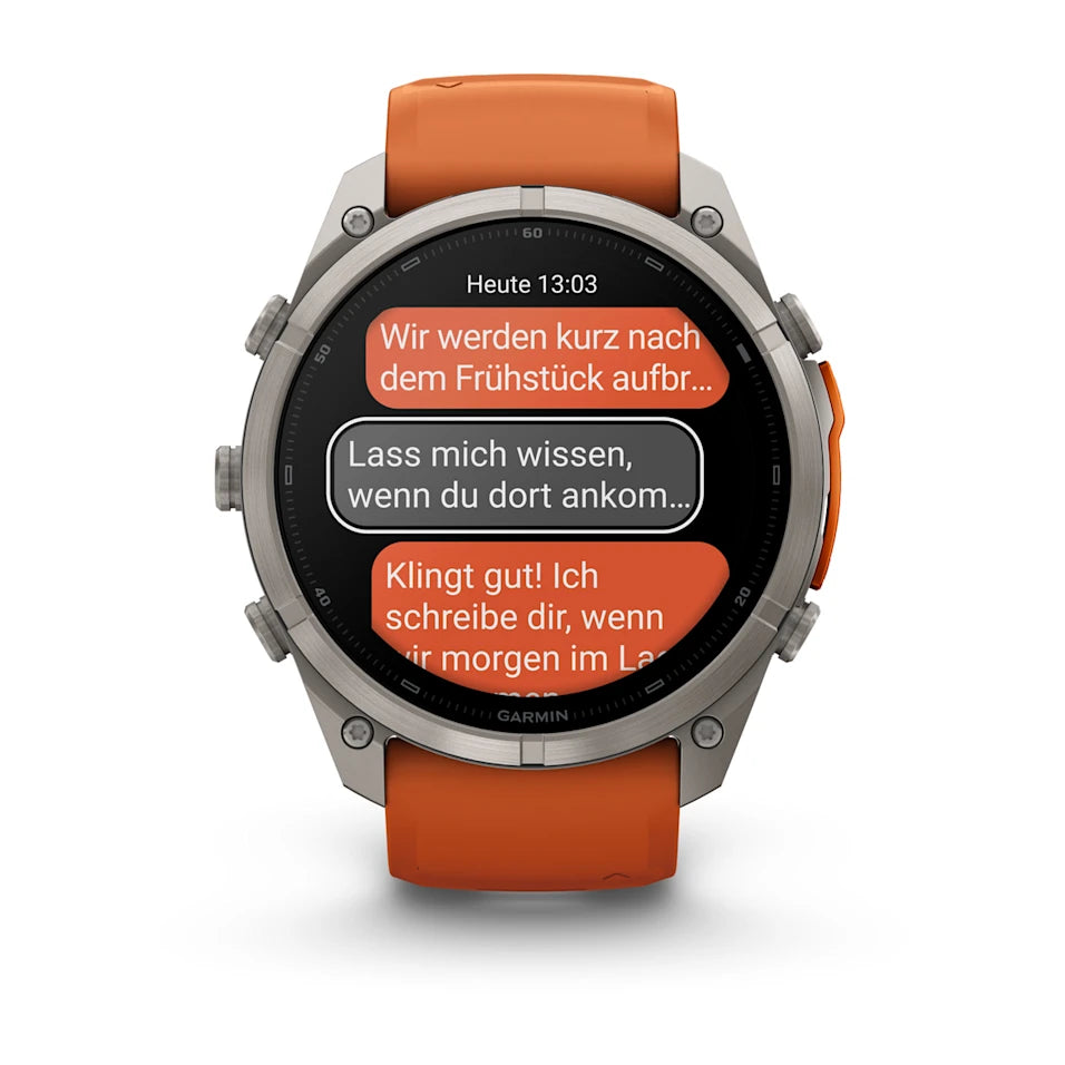Garmin Fēnix® 9 Pro – inReach®, 51mm Titan mit Silikon-Armband Autumn Orange/Spark Orange – Bild 