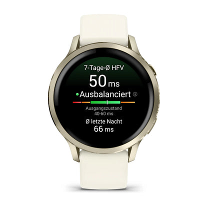 Garmin Venu® 4 - 41 mm Beige/Lunargold mit Schnellwechsel-Silikon-Armband 18 mm Bone