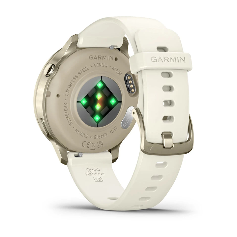 Garmin Venu® 4 - 41 mm Beige/Lunargold mit Schnellwechsel-Silikon-Armband 18 mm Bone