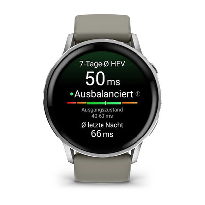 Garmin Venu® 4 - 45 mm Schwarz/Silber mit Schnellwechsel-Silikon-Armband 22 mm Grau